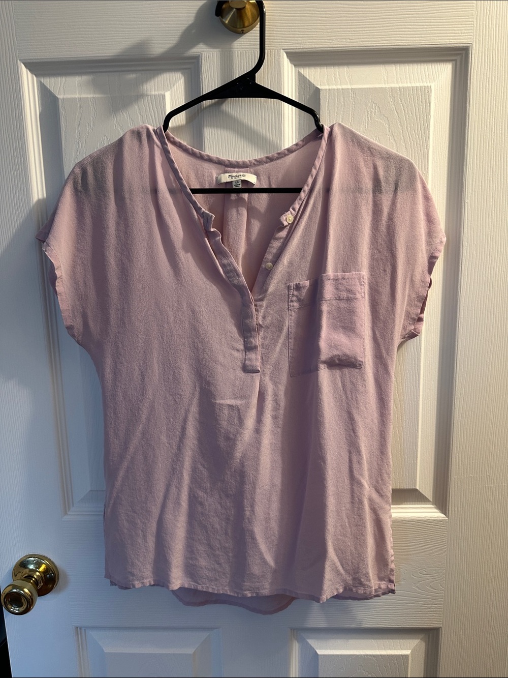 Madewell Lavender Short-Sleeve Split-Neck Pocket Top